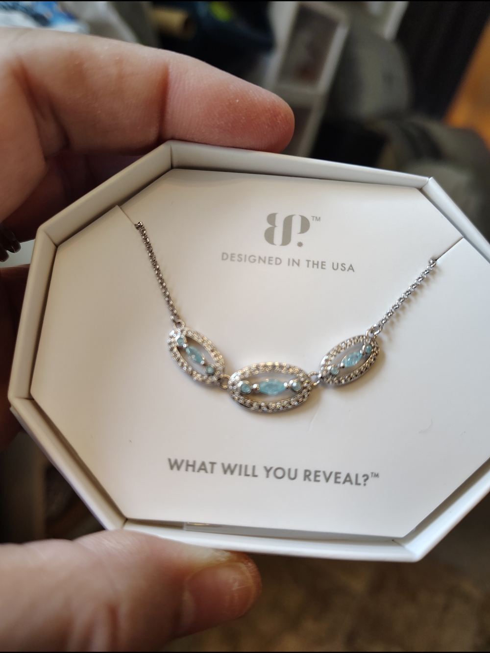 Delicate Silver Necklace with Light Blue Marquise Stones